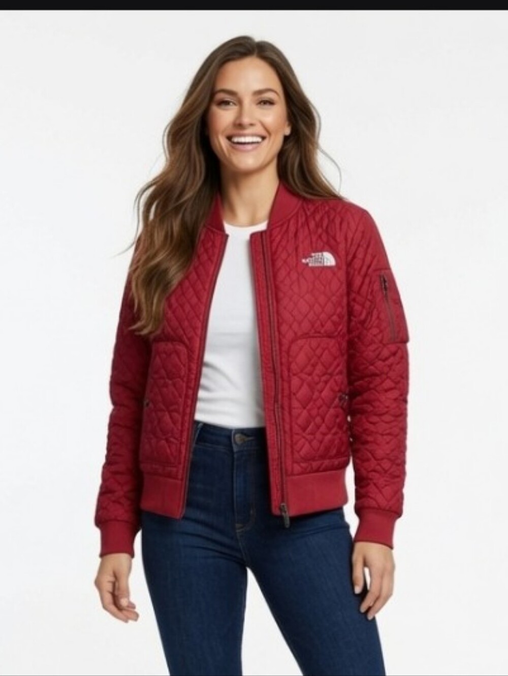 Women's The North Face Quilted Bomber Jacket - Deep Red (Size:med)